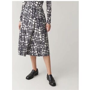 COS Monochrome Check Print Cotton Midi Skirt in White/Black, Size 2